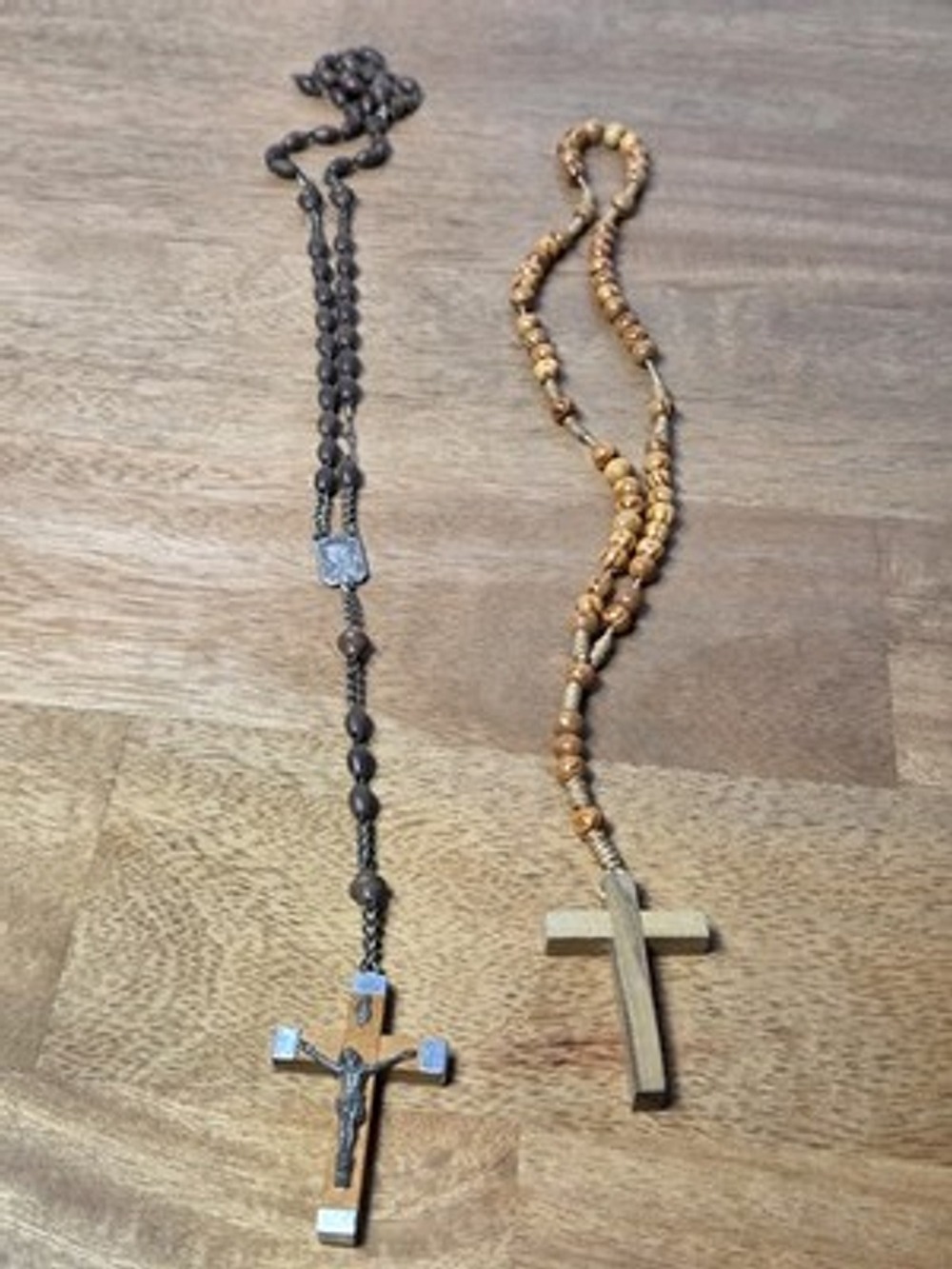 Lot Of 2 Vintage Wooden Rosaries Lourdes & Italy Wood Beads Crucifix